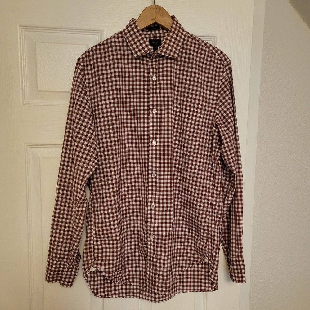 J. Crew Ludlow Casual Button Down Shirt Maroon and White Gingham Men's M